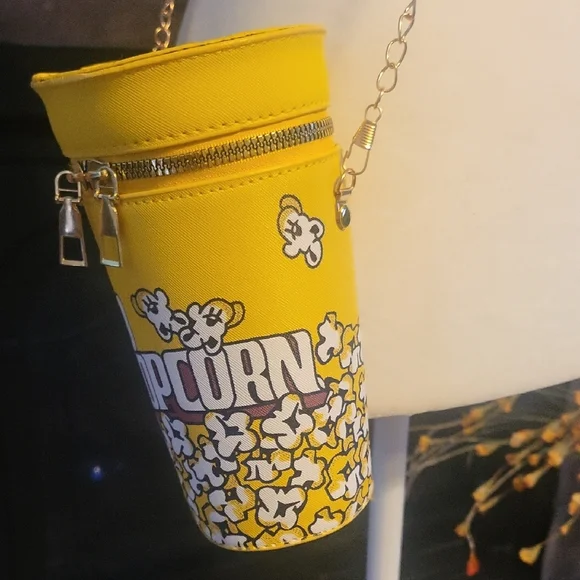 Playful Popcorn Print Yellow Crossbody Bag - Picture 5 of 14